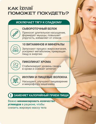 IZUMI Белок для коррекции веса тела и восполнения дефицита белка, натуральный сливочный, 450 г