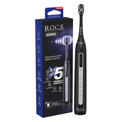 Электрическая зубная щетка R.O.C.S. Sonic, черная Электрическая зубная щетка R.O.C.S. Sonic, черная